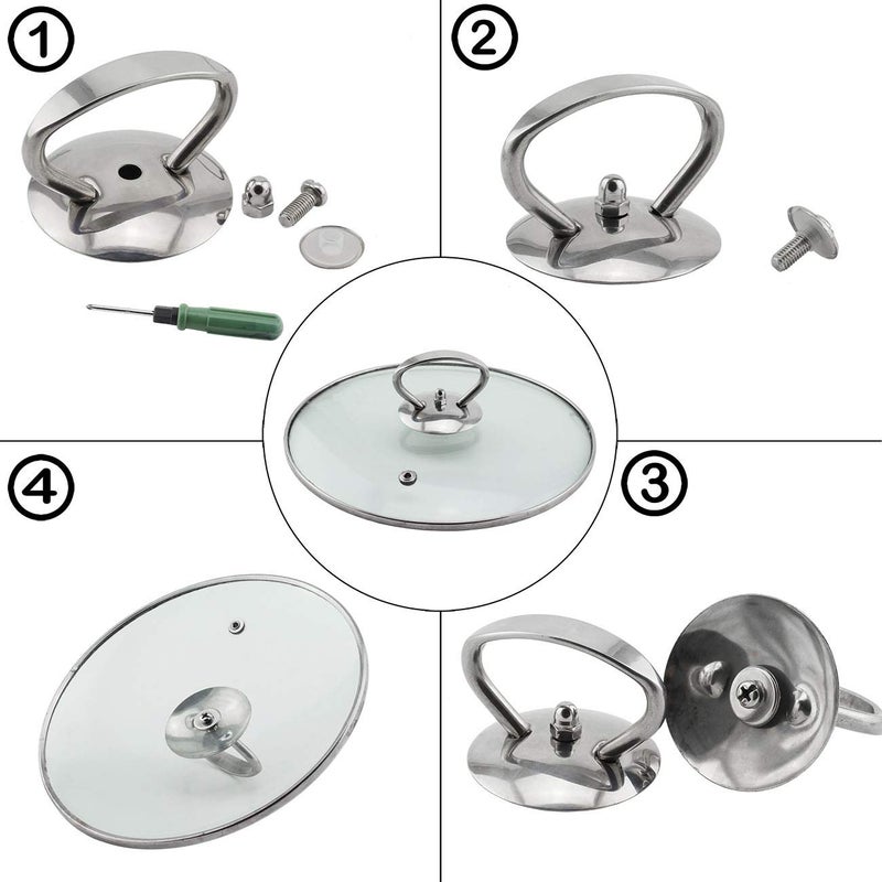 PZRT 2-Pack Universal Pot Lid Cover Knob Handle,Stainless Steel Replacement Cookware Pot Lid Handgrip Knob with Three Length Mounting Screws and Silicone Washer - Image 3